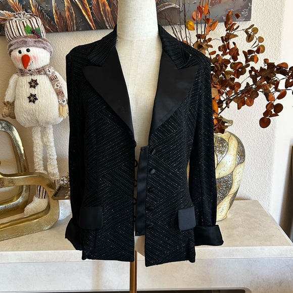 Alex Evenings Vintage 80s 90s Tuxedo Jacket Textured Sparkling Black Size Small - Picture 7 of 11